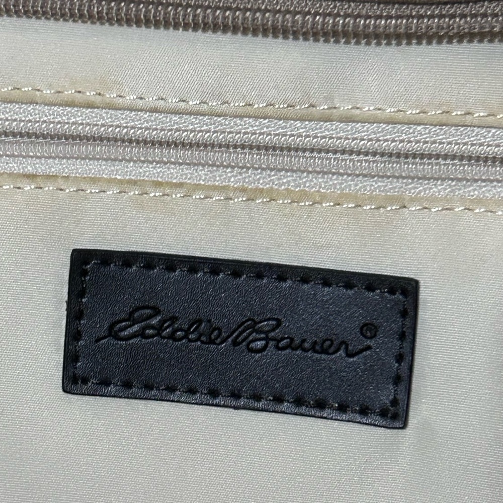Eddie Bauer Canvas Tote Purse with Brown Leather Shoulder Straps - Picture 3 of 3